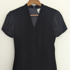 Rimini By Shaw Black Velvet Beaded Sleeves Maxi Dress Gown‎ Formal 90s Vintage
